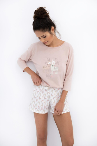 Lama Sensis Damenpyjama – 100 % Baumwolle, 3/4 T-Shirt + Shorts