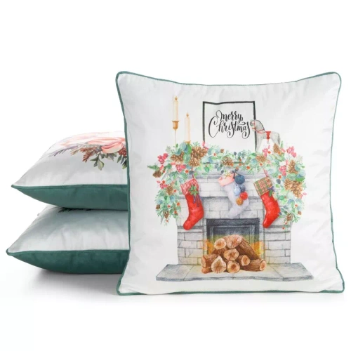 CHP383 Eurofirany Weihnachtskissenbezug 45x45 Samt mit Druck und Paspelierung