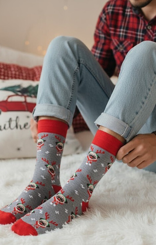 1290-036 Pugs Herrensocken Milena grau - Weihnachten, bunt, Baumwolle