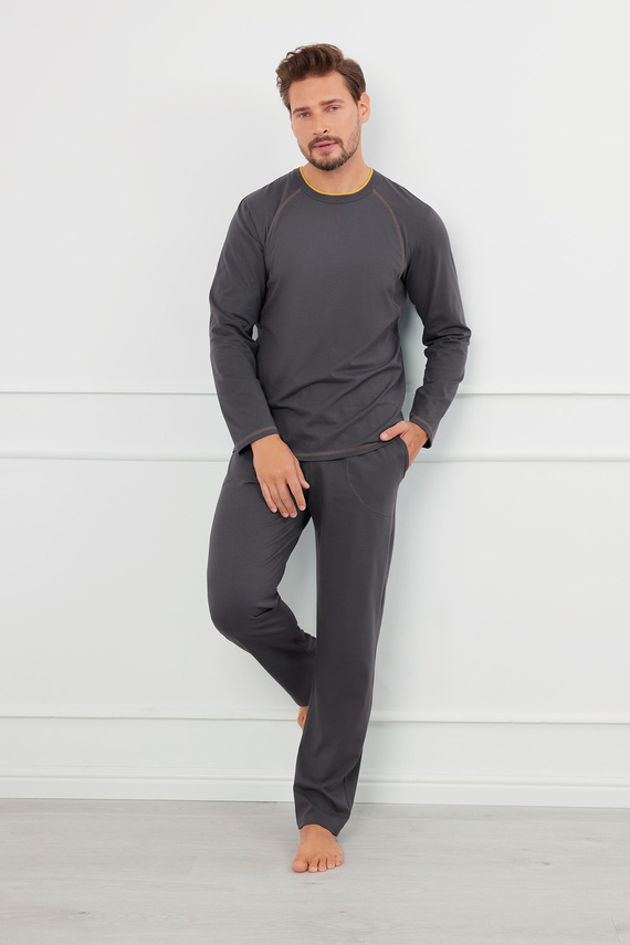 Salomon Herren Schlafanzug langarm, lange Hose Italian Fashion - graphit/honig