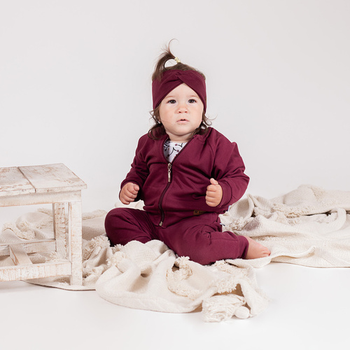 217066 Alisa Nicol gestreiftes Baumwollstirnband – Burgunderrot