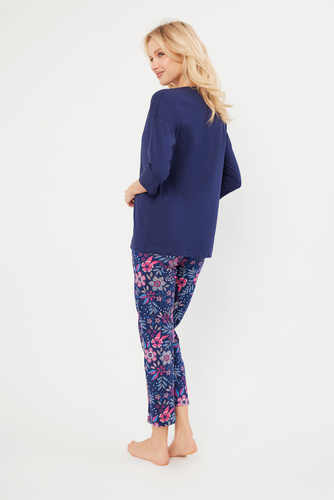 Folk Damen Schlafanzug 3/4 Ärmel, 7/8 Hose Italian Fashion - marineblau/print