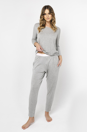 Style Damen 3/4 Ärmel Set, Länge.italienische Mode Melange-Hose 