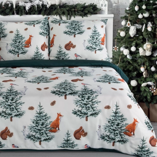 Roland Eurocurtains Mikrofaser-Weihnachtsbettwäsche – grün, verziert mit einem bezaubernden Aufdruck