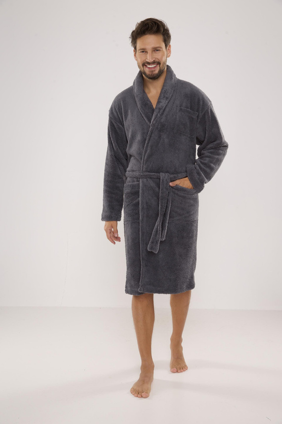 811 De Lafense Herren Plüsch-Bademantel - grau