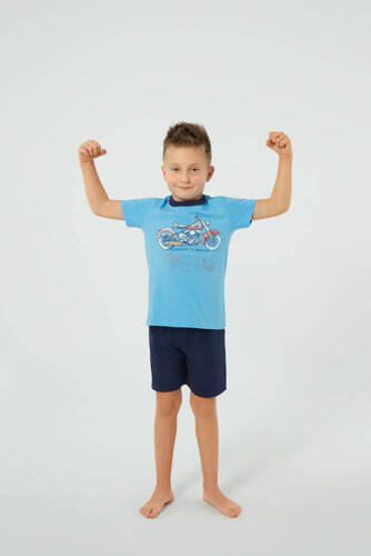 Junak Boy's kurzärmelige Pyjamas, Shorts Italian Fashion - blau/grün