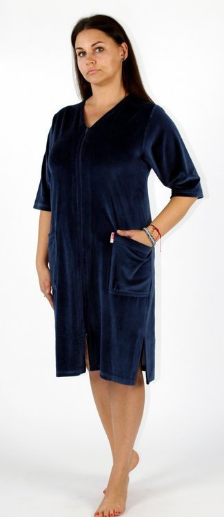 431 Velours Damenbademantel Forex - marineblau