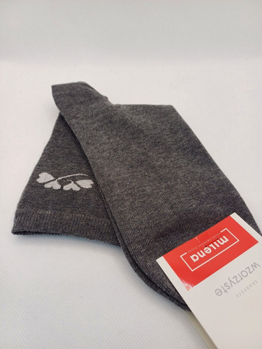 Milena 0200-178 – Damen-Baumwollsocken mit kleinem Muster und Lurexfaden | Polnische Produktion – dunkle Melange