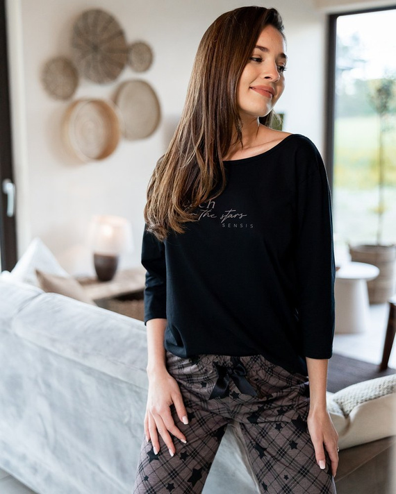 Sensis Reach For The Stars Damenpyjama – schwarzbraun