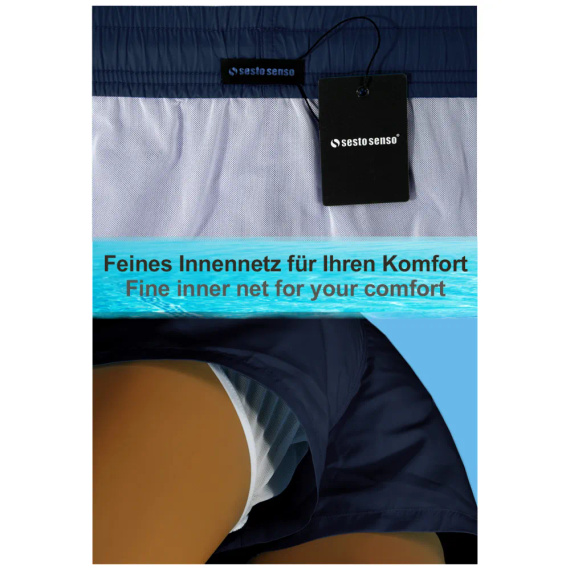 Sesto Senso Herren Badeshorts schnell trocknend Strandshorts mit Taschen navy