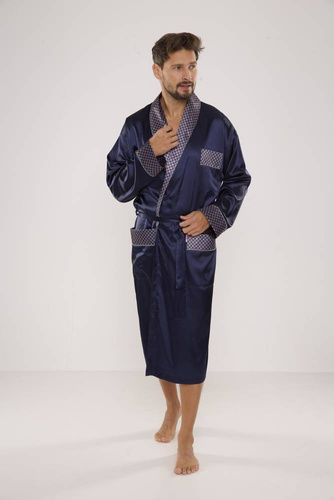 940 Forex Herren-Bademantel aus Satin - navy blau