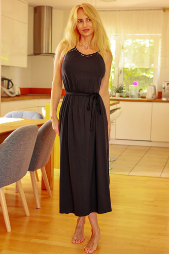 Grace Mirale – Langes Viskosekleid mit Schlitz | Polnische Produktion – schwarz