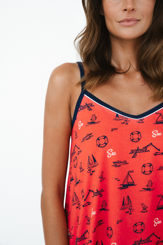 Marina Damen Schlafanzug mit schmalen Trägern, Shorts Italian Fashion - rot