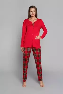 Zorza Damen Schlafanzug langarm, Hose Italian Fashion - rot/print