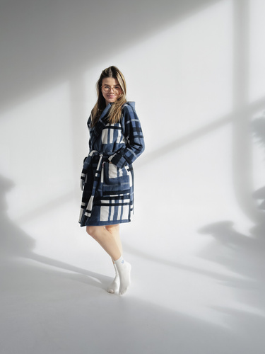 031 De Lafense Bademantel Decke - warmer Fleece Damen Bademantel Super Cozy, blau