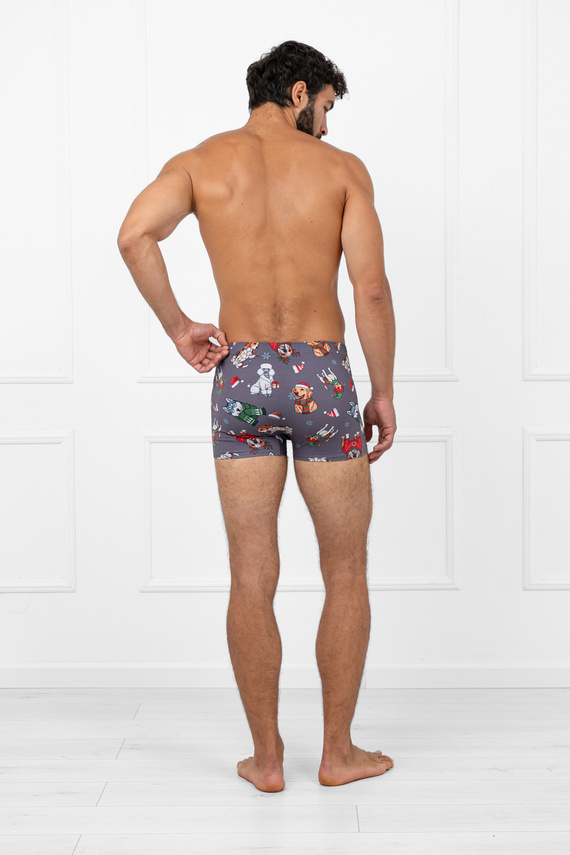 Husky Boxershorts für Herren, Grau – Baumwolle, Elastan, Weihnachtsmuster