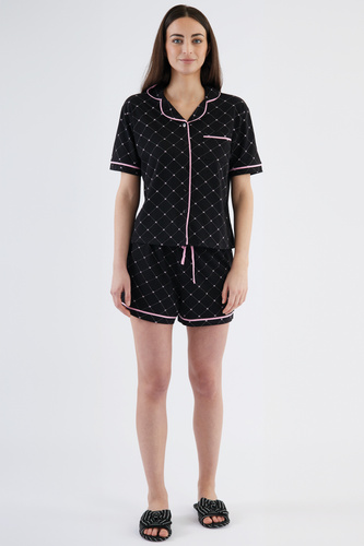 Coraline Sorbetto Damenpyjama, Schwarz – Hemdoberteil, kurze Shorts, 100 % Baumwolle