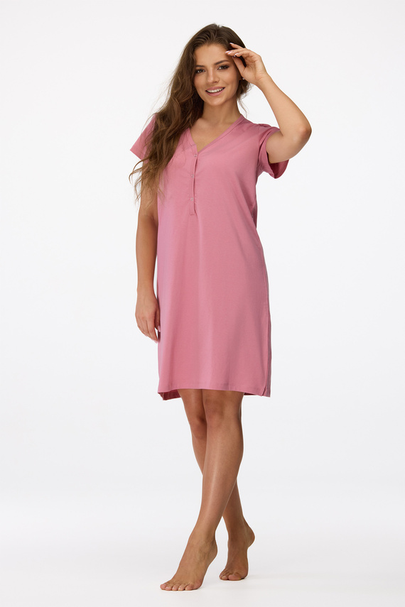 Ja. 20 Senizo Umstandsnachthemd Altrosa – 100 % Baumwolle, kurze Ärmel, Stilldruckknöpfe