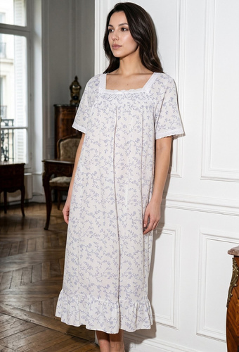 Nachthemd Unikat Agnes 100% Baumwolle Lang Sommer mit Rüsche