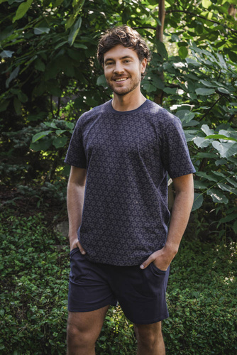 Ricardo Herren Schlafanzug mit kurzen Ärmeln, Shorts Italian Fashion - navy blau/print