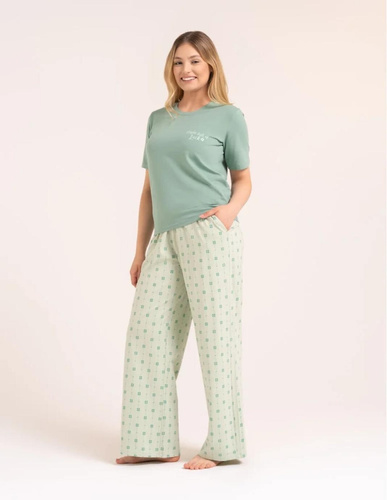 Damen-Pyjama Moraj PDD4300-023 Grün Baumwolle Lange Hose mit Print