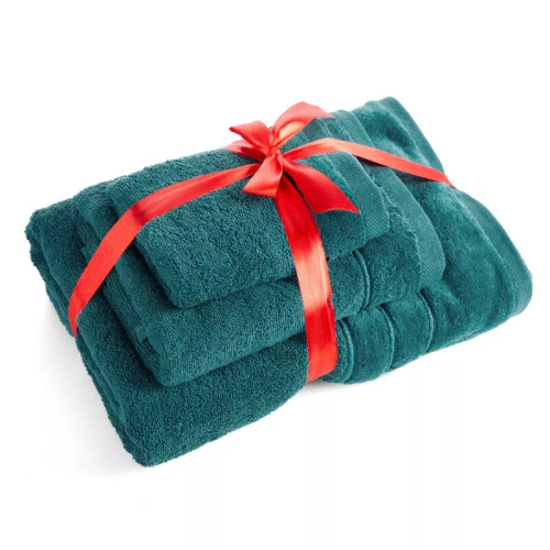 Eurofirany Handtücher Set 3 tlg weich saugstark elegante Handtücher Sibel dark turquoise
