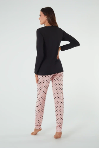 Buscato Damen Schlafanzug langarm, lange Hose Italienische Mode 