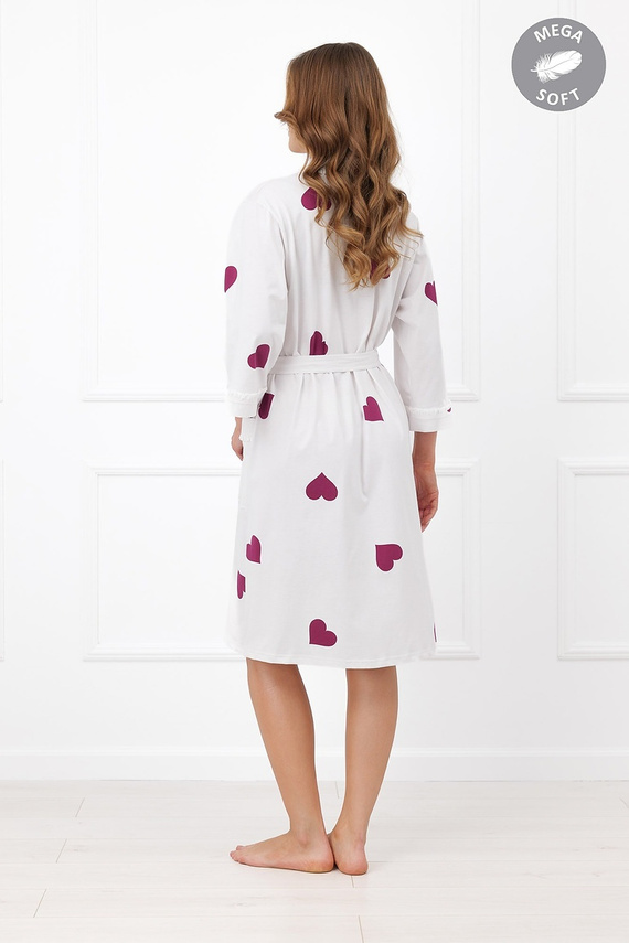 Italian Fashion Kioga Damenbademantel Mega Soft ecru mit Herzen 3/4-Arm