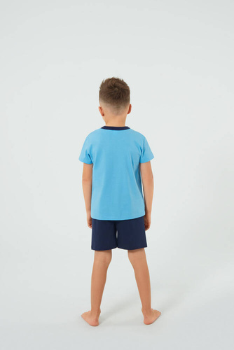 Junak Boy's kurzärmelige Pyjamas, Shorts Italian Fashion - blau/grün