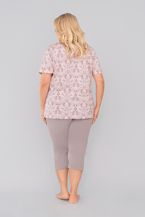 Kalmia Damen Schlafanzug kurzarm, 3/4 Hose Italienischer Mode-Druck 