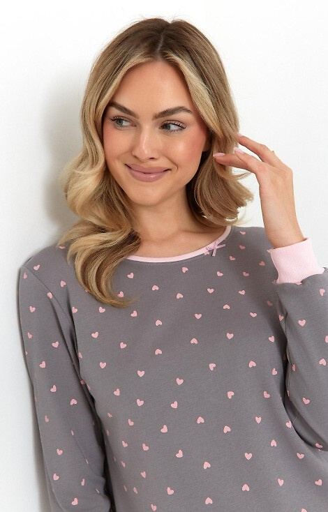 493 Cana Damen-Nachthemd, Graphit – Interlock-Baumwolle, Herzen, lange Ärmel