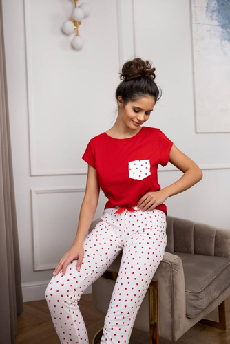 Adelaide Sensis Damenpyjama – Rot und Creme