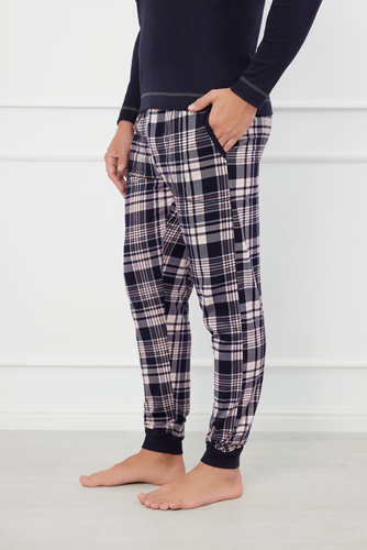 Brit Pajamas Herren Schlafanzug langarm, lange Hose Italienische Mode - marineblau/print 