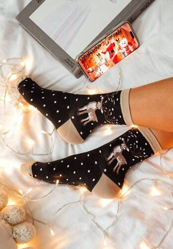 1283-021 Milena Weihnachts-Rentier-Damensocken – schwarz