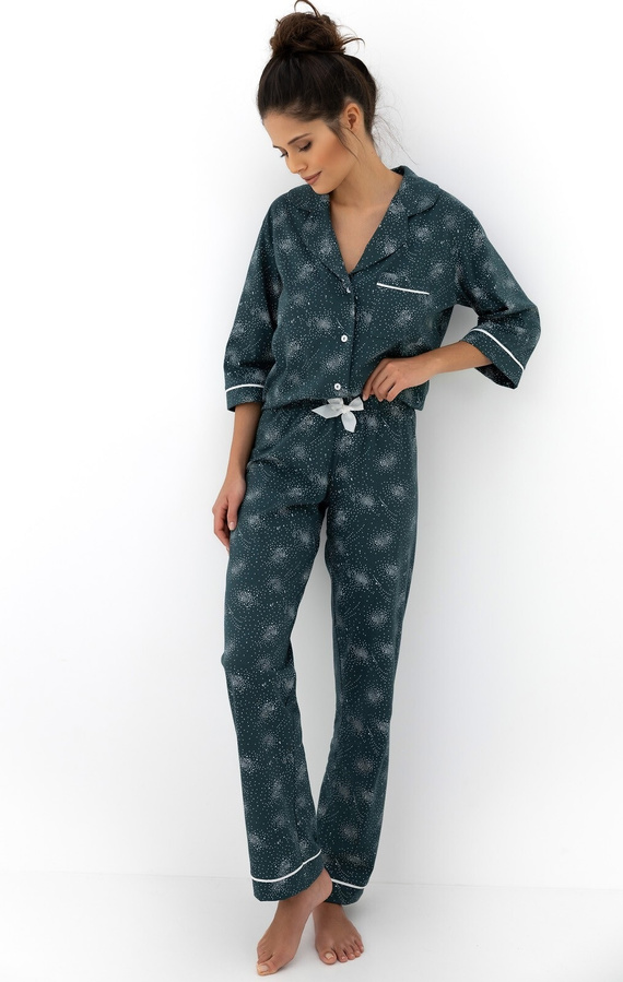 Sydney Sensis Pyjama Grün – eleganter Damenpyjama aus Baumwolle mit Knöpfen