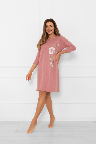 Damen Nachthemd Akita - Baumwolle, 3/4 Ärmel, Blumenapplikation Italian Fashion