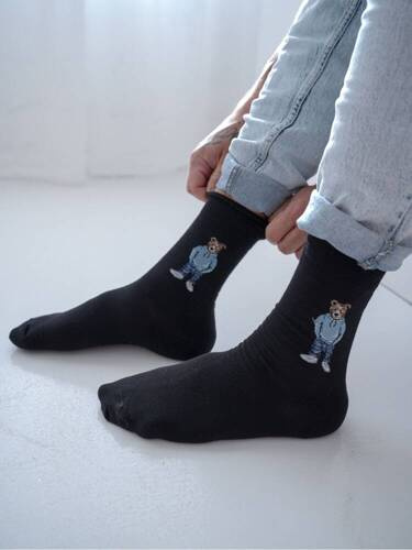 0125.109 Teddybär im blauen Sweatshirt Milena Herrensocken – schwarz