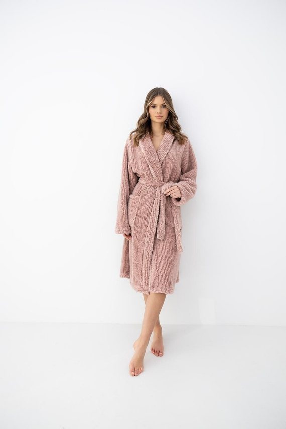 Sensis Caira Damen Bademantel Beige, weich, lang mit Schalkragen