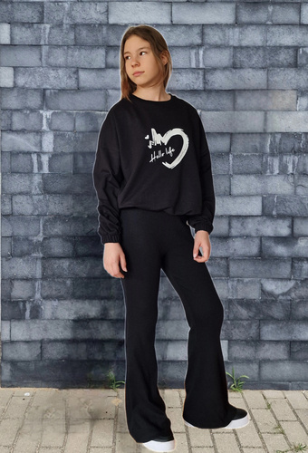 Gerippte Schlaghose Bambarillo Schwarz – Rippstrick, Baumwolle mit Elasthan