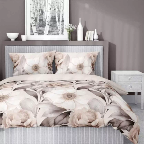 5220 A Satinbettwäsche mit schattierten Blumen Detexpol Beige