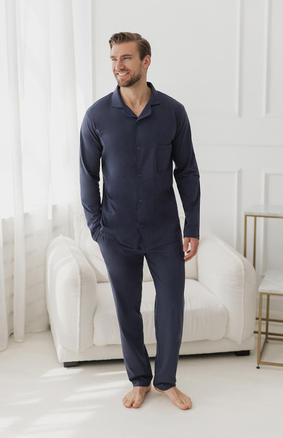 3474 Lorenzo Herrenpyjama Taro-Jeans – Baumwolle, lange Hose, Taschen