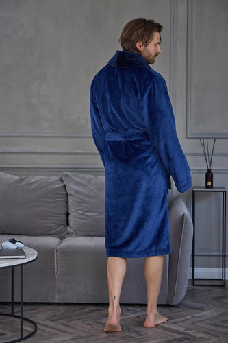 Herrenbademantel L&L 2662 Clever Weich Warm mit Schalkragen Blau