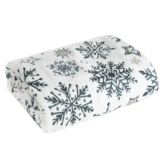 Eurofirany Weihnachtsdecke, Weiß, Marineblau, Schneeflocken – weicher Überwurf aus Mikrofaser, 240 g/m²