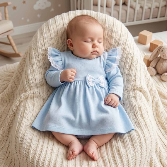 224036 Nicol Mädchen Kleid-Body Blau 100% Baumwolle Ajour