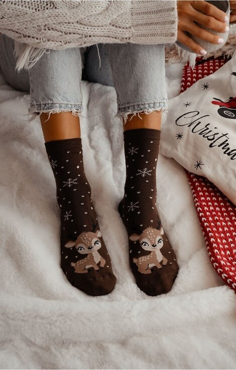 1283-036 Damensocken Little Reindeer Milena braun - Weihnachten, bunt, Baumwolle