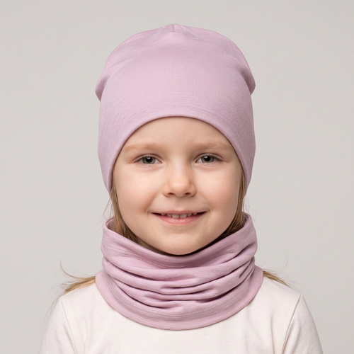229100 Nicol Mütze Merino 100% Wolle Kinder doppellagig - puderrosa