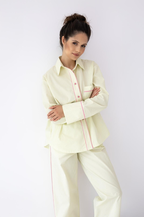 Damenpyjama Sensis Raven Limette – Baumwolle, Hemd mit Knöpfen + Hose