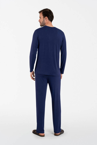 Akord Herren Schlafanzug langarm, lange Hose Italienische Mode - navy blau