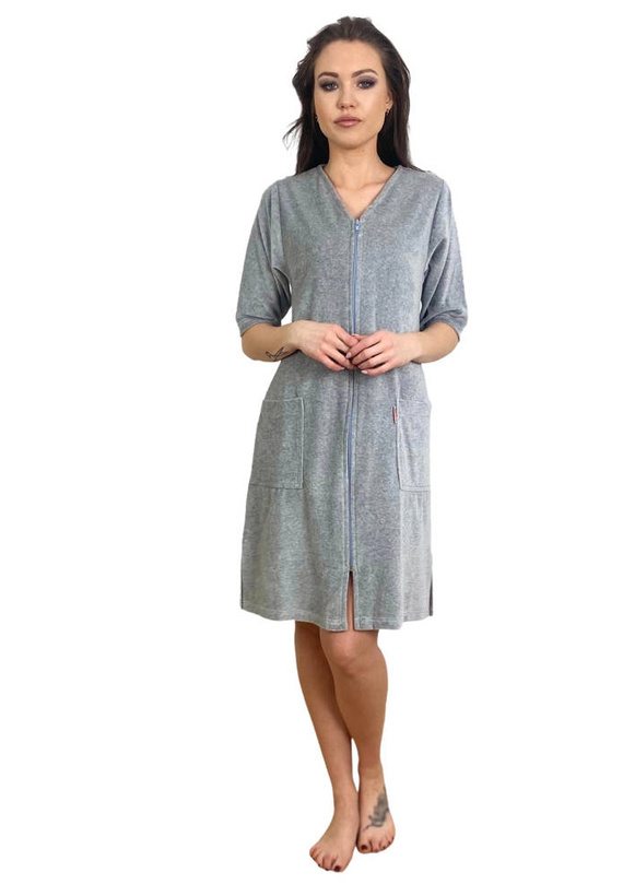 431 Velour Forex Damen Bademantel - hell melange