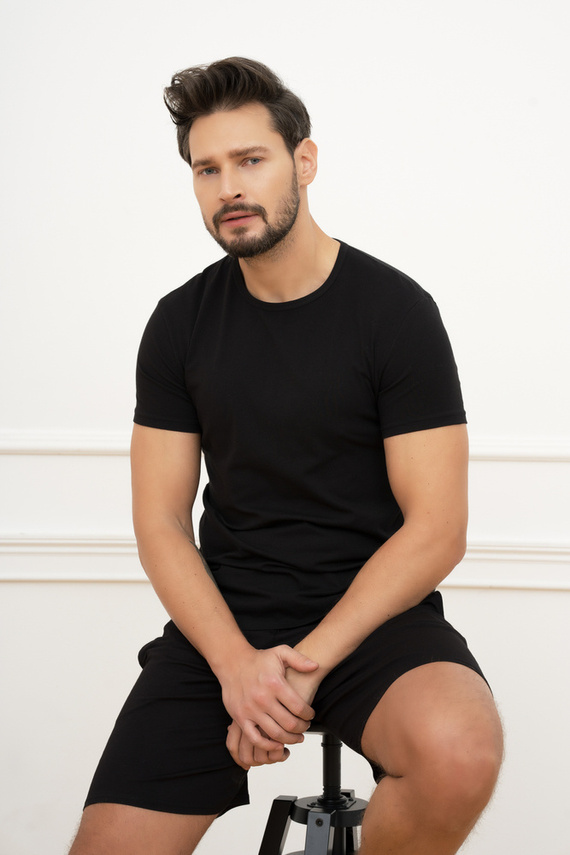 Ikar Herren Kurzarm-T-Shirt Italian Fashion - schwarz 